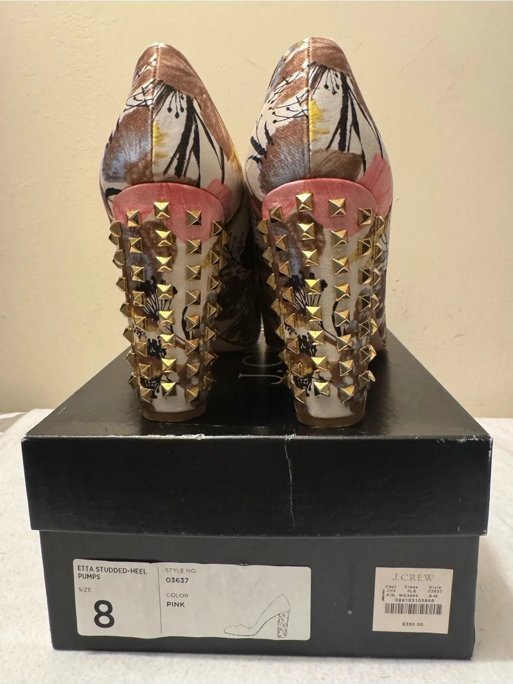 J.Crew Collection Etta Floral Studded Block Heel Pumps Size 8 Box Dust Bag